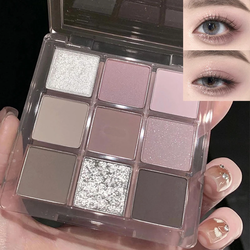 9 Color Dark Punk Smoky Eye Shadow Palette Grey Pink Pearl Matte Brightening Lying Silkworm Shimmer Earth Color Makeup
