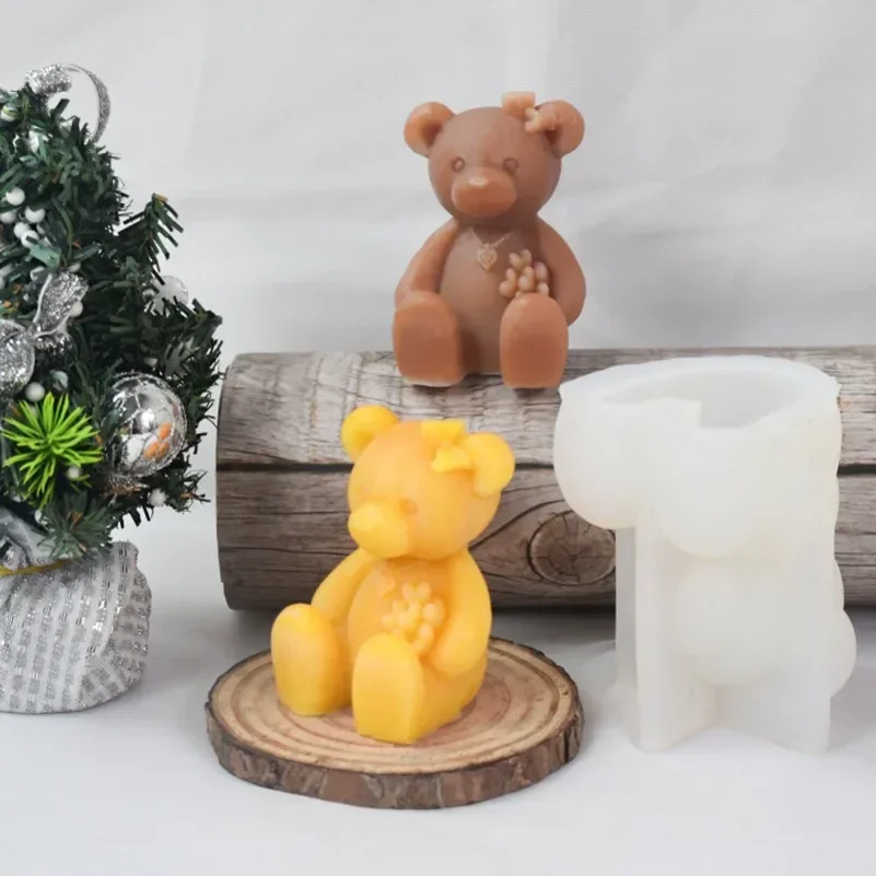 bow tie Bear Silicone Candle Mold 3D Animal Soap Plaster Crafts