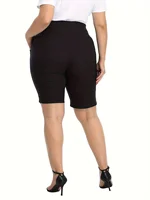 2024 summer new women's plus-size extreme waist-hip ratio style solid color slim-fit shorts - Image 5