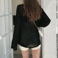 شير تي شيرت المرأة فضفاضة الكورية نمط الصيف الشمس واقية عادية بسيطة كل مباراة رقيقة كسول الموضة Ulzzang مزاجه الكلاسيكية 1