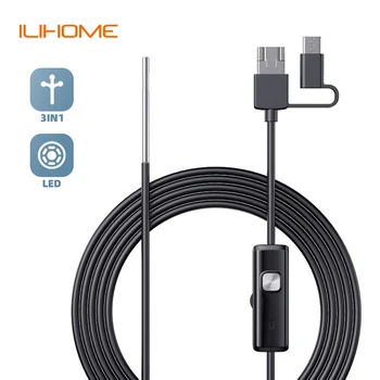 Android Endoscope Camera 3in1 Micro USB Type-c Pipe Car Inspection Borescope Waterproof LEDs Rigid Cable for Sumang HUIWEI PC 1