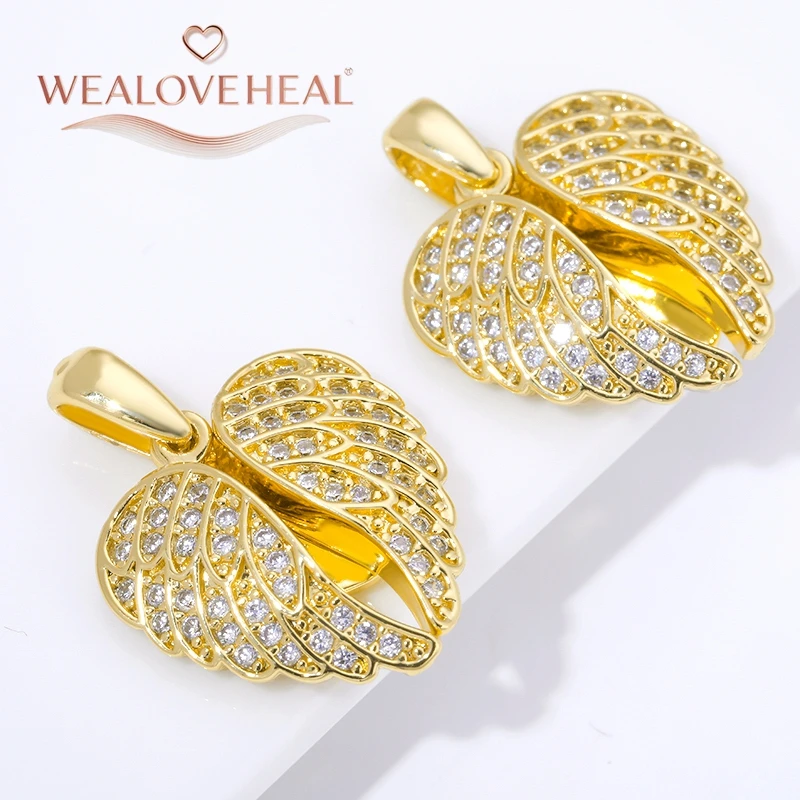 18K Vergoldeter Messing-Herzanhänger, mit Zirkonia besetzte Herzflügel-Charms für DIY Handgemachte Halsketten-Schmuckherstellung Zubehör