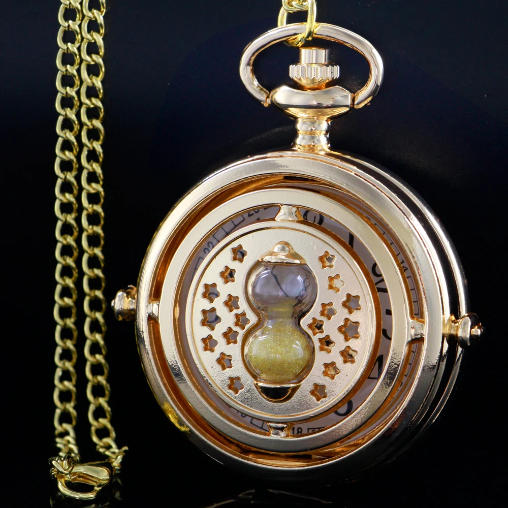 

Exquisite Retro Gold/Silver Hourglass Design Quartz Pocket Watch Necklace Sweater Chain Clock Gifts For Children Men Women