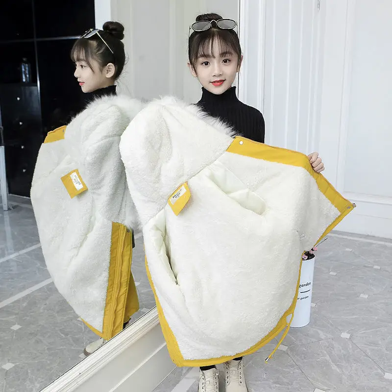 

Children Winter Jacket New Fashion Girl Clothing Kids Clothes Parka Faux Fur Coat Hooded Snowsuit Teen Thick Velvet Outerwear