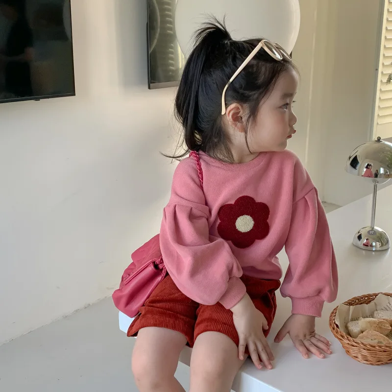 

Girls' spring hoodie 2024 new children's fashion hoodie casual flower long sleeved top