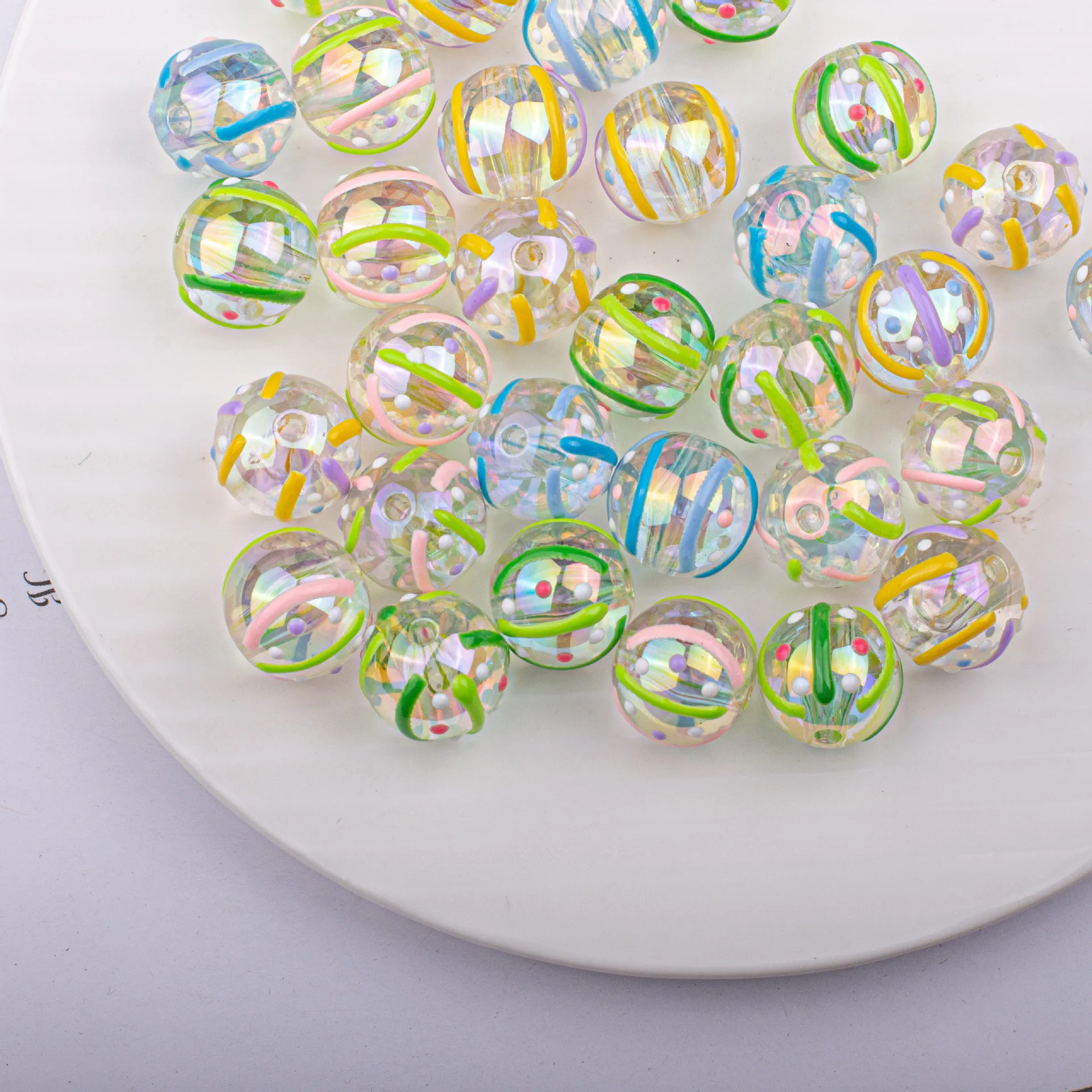 

Trendy New 16mm 40pcs Round Acrylic Jewelry Beads Hand Painting Oil Drop Floral Plastic Necklace Bracelet Beading Material