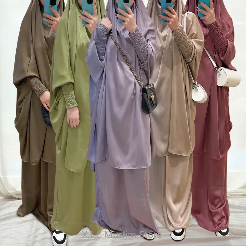 Eid Ramadan Jilbab Prayer Garment Set Muslim Dubai Kaftan 2 Piece Set Modest Fashion Dresses For Female Robe Clothes For Party