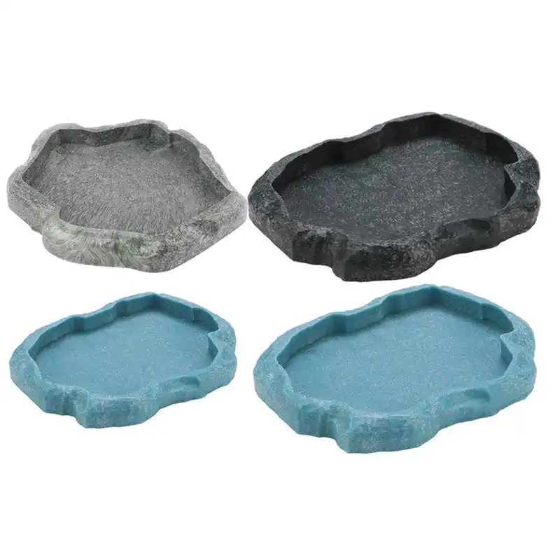 ABS Resin Lizard Feeder Durable Reptile Rock Food & Water Dish Feeder Bowl for Reptile Turtle Tortoise Scorpion Lizard Drinking