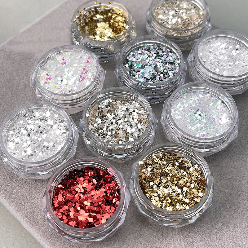 Mini funkelndes Herz Stern Nagel Glitzer funkelndes Pentagramm Nageldekoration Nagelstudio Design Zubehör DIY Nail Art Design – Detail 2