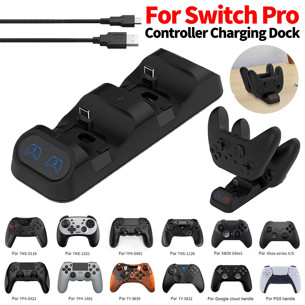 Dual Fast Charger for PS5/Xbox Series S/X for Switch Pro Controller Charging Station Station w/‌ Indicator Gamepads Charger Dock