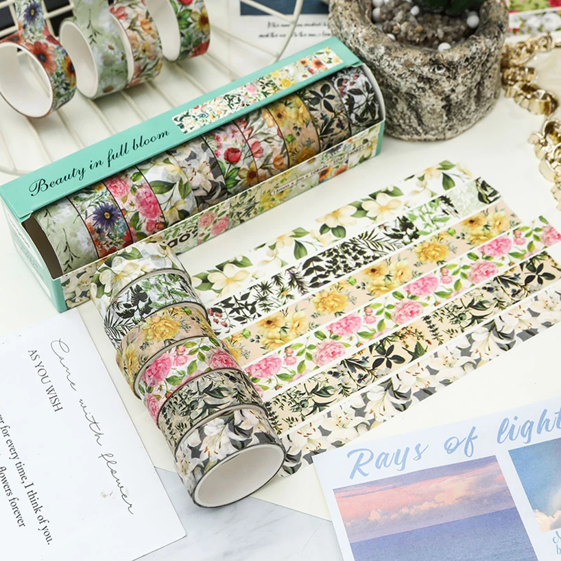 10 Rolls Retro Flowers Washi Tapes Scrapbooking Supplies Washi Tape Cinta Adhesiva Decorativa Plants Diary Decoration Washitape 6