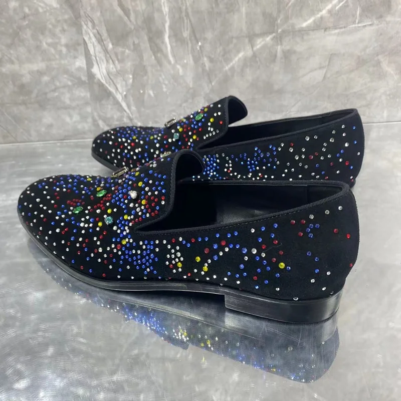 Luxury Shining Men's Rhinestone Loafers Suede Shoes For Men