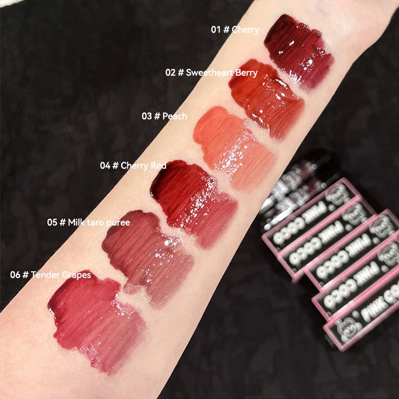 PINKCOCO Bear Doodle Mirror Lip Glaze — Long-Lasting Shiny Lip Gloss, Student-Friendly, Skin-Brightening Nude Lipstick 4