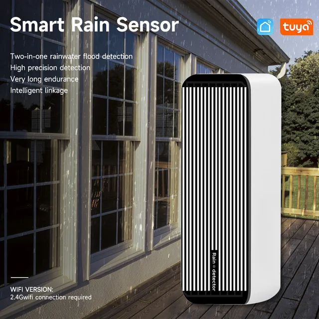 iHseno Tuya Smart Wifi Rain Sensor Smart Life APP Remote Control 2in1 Rainwater flood Detector for House Outdoor 2