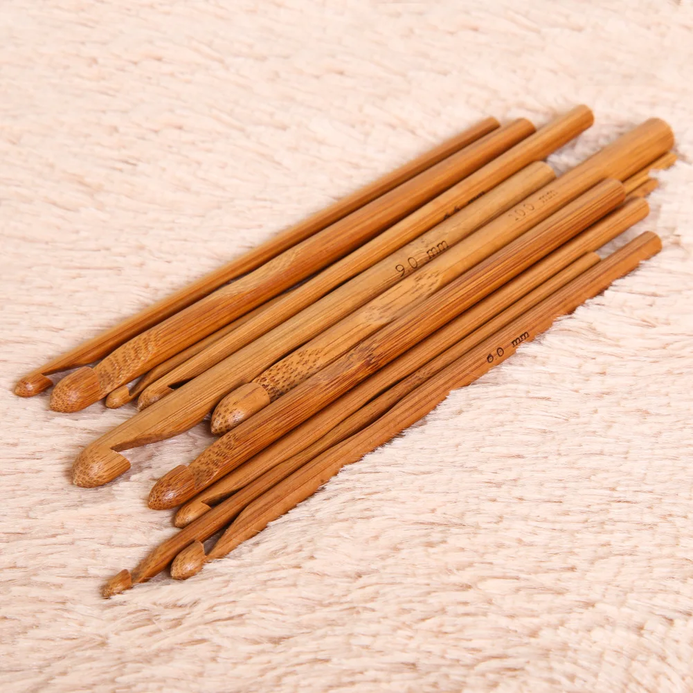 Portable Crochet Hooks Set Bamboo Handle Knitting Needles DIY Aluminum Sewing Craft for Home Braiding Stitch Accessories
