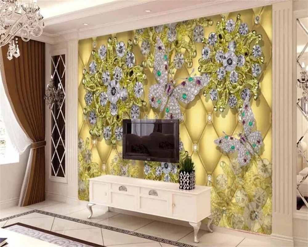 Custom Wallpaper 3d Mural Luxury Gold Jewellery Diamond Flower Tv  Background Wall Papers Home Decor Papel De Parede 3d Wallpaper - Wallpapers  - AliExpress