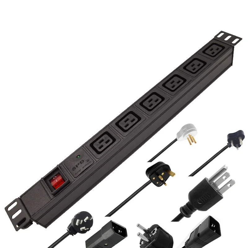 

PDU C19 Power Strip with overload protector SPD 6 Ways Socket Outlet Network filter extend with Circuit Breaker Switche