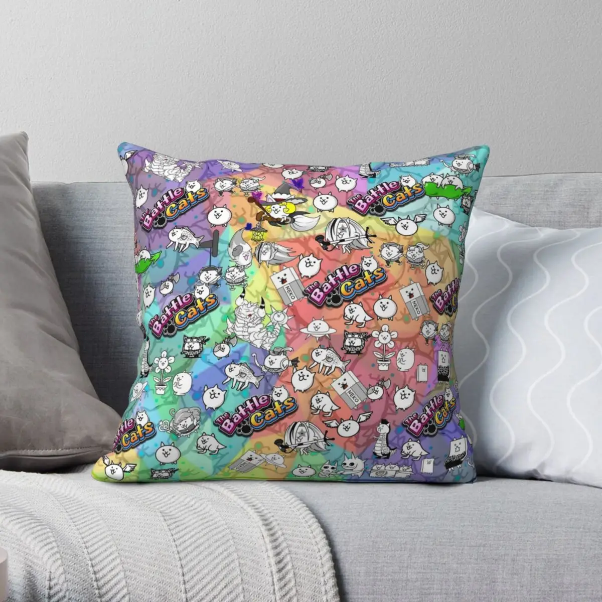 Battle Cats Square Federa Poliestere Lino Velluto Modello Zip Decorativo Divano Seater Fodera Per Cuscino 45X45