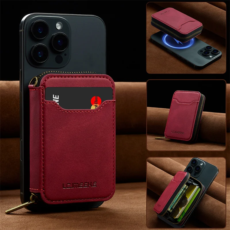 Luxurious MagSafe Magnetic Leather Flip Wallet Phone Case with Zipper Card Holder
