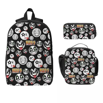 3Pcs Kiss Band Face Accessories Backpack Set for Boy Girl Pen Bags Bookbag Sets with Lunch Box For School Students Knapsack 1