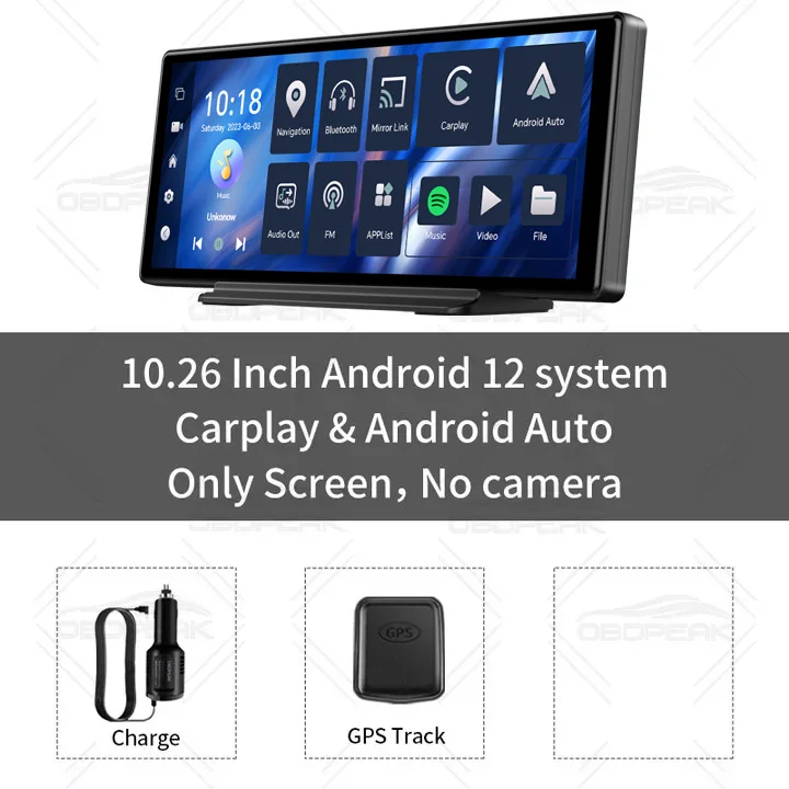 thumbnail image 1 of OBDPEAK T30 Car Dash Cam Carplay & Android Auto GPS Navigation Android 12 System AUX BT WIFI 1080P Rear Video Recorder Reverse, 1 of 5