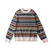 OKONKWO British retro round neck pullover sweater Fair Isle pattern sweater wool blend sweater 3