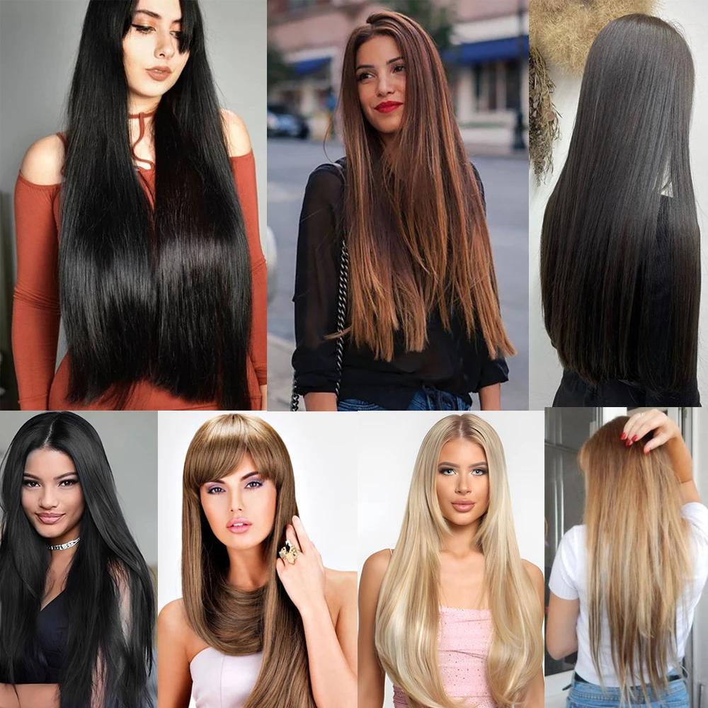 Black 75Cm Clip In Hair Extensions 30 Inch Long Straight 6Pcs/Set Hairpieces For Women Thick Synthetic High Tempreture Full Head