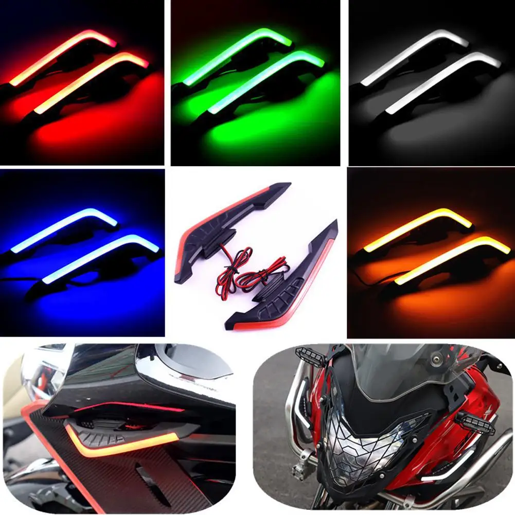 Motorcycle led lights motorcycle accessories 2Pcs motorcycle front side spoiler winglets-aerodynamic wing set with LED light adhesive sticker universal fit