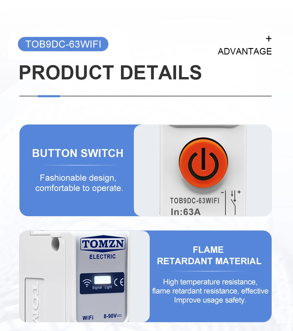 TOB9DC 8-90V DC 1-63A WIFI Smart Circuit Breaker TUYA Smart life Led control swi