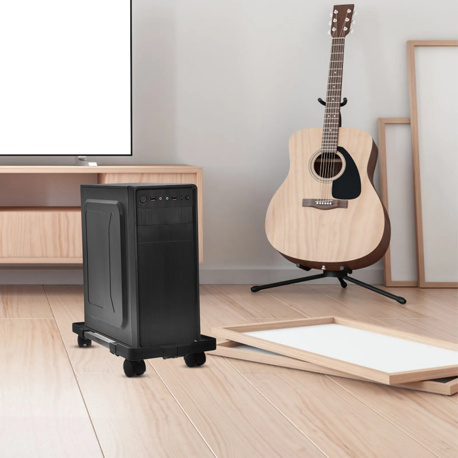 4개의 부드러운 바퀴가 있는 데스크탑 타워 컴퓨터용 PC 스탠드, 책상 아래 바닥에 이동 가능, 견고하고 안정적인 구조, 광택 처리된 가장자리