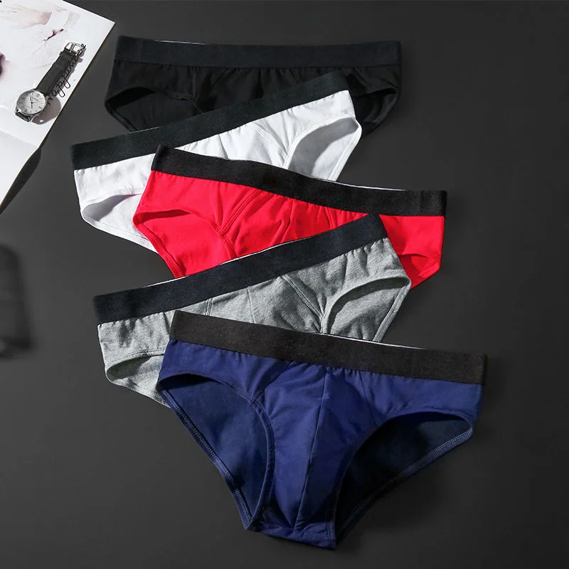 Boxed pure cotton men's underwear briefs comfortable and breathable sexy low waist solid color belt cotton shorts head underpant