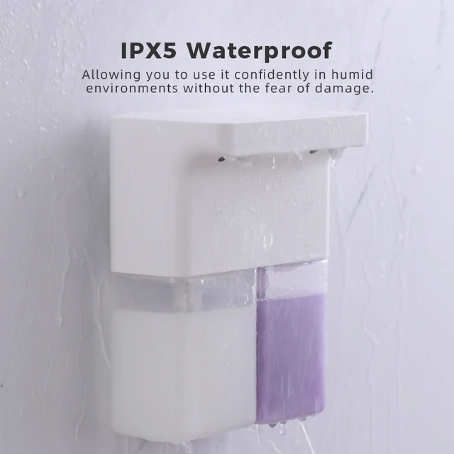 เครื่องจ่ายสบู่โฟมอัตโนมัติขนาด 600 มล. แบบสองหัวแบบชาร์จไฟได้ 3 ระดับเซ็นเซอร์เหนี่ยวนำแบบปรับได้สำหรับห้องครัวห้องน้ำ 5