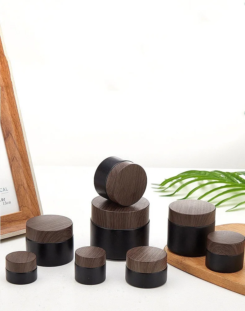 1X 5/10/20/30/50/60/100g Empty Black Glass Refillable Bottles Makeup Jar Pot Travel Face Cream Lotion Vials Cosmetic Containers 3