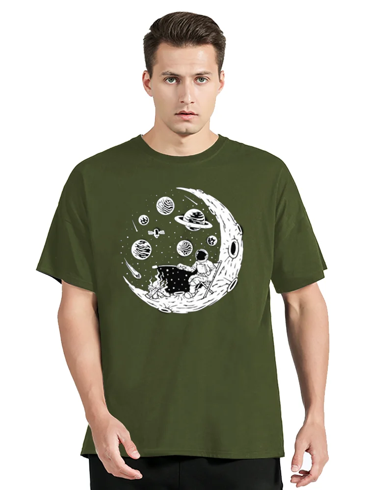 T-shirt High Quality Cotton Funny Astronaut Moon Barbecue Print Casual T shirt Tee Tops Men's Clothing Oversized Tshirt_voghion.com