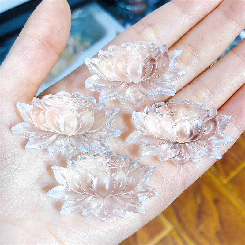 

4PCS Natural Clear Quartz Lotus Carving Cute Female For Women Man Trendy Wedding Jewelry Gift Healing