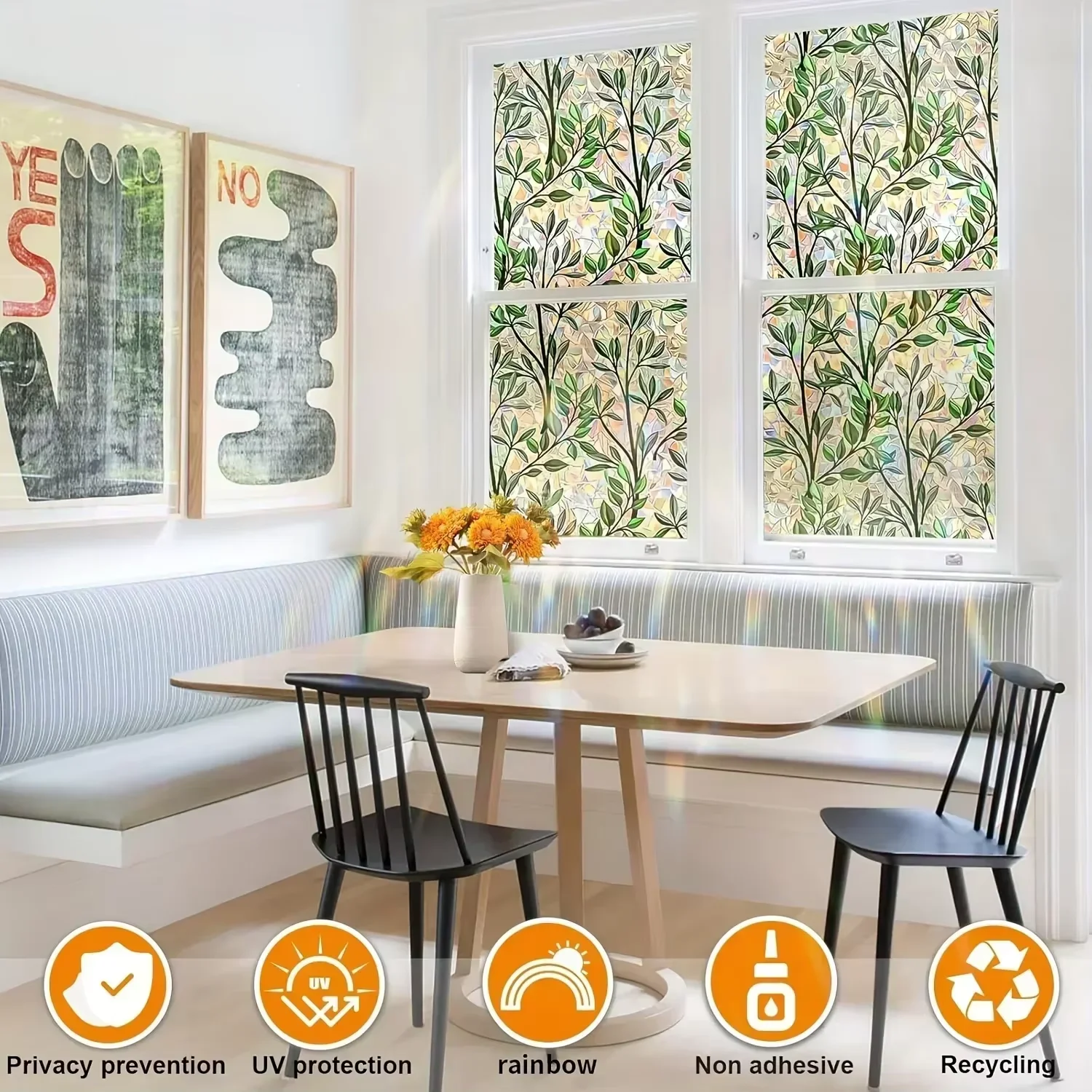 1pc Colorful Crescent Geometric Pattern Electrostatic Glass Window Film Office Bedroom Bathroom Home Decor window film