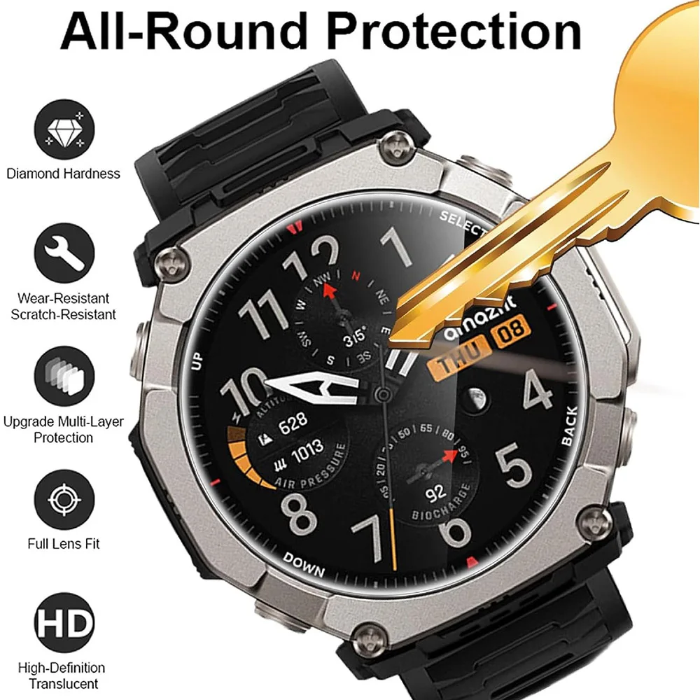 Huami Amazfit T-Rex Ultra 2 51mm 보호기용 필름 전체 화면 보호용 긁힘 방지 강화 유리 필름 3개/몫 보호