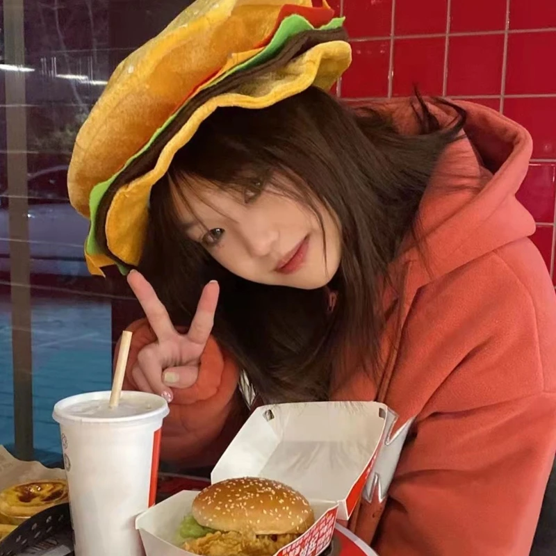 카니발 헤드 기어 모자 할로윈을위한 재미있는 패스트 푸드 멋진 햄버거 모자 소품