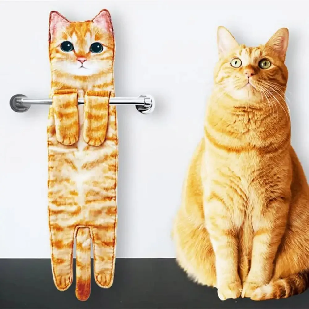 Hand Towel Funny Cat Hand Towels Kitchen Bathroom With Hanging Loops Soft Absorbent Home Decor for Cat Lover Gifts