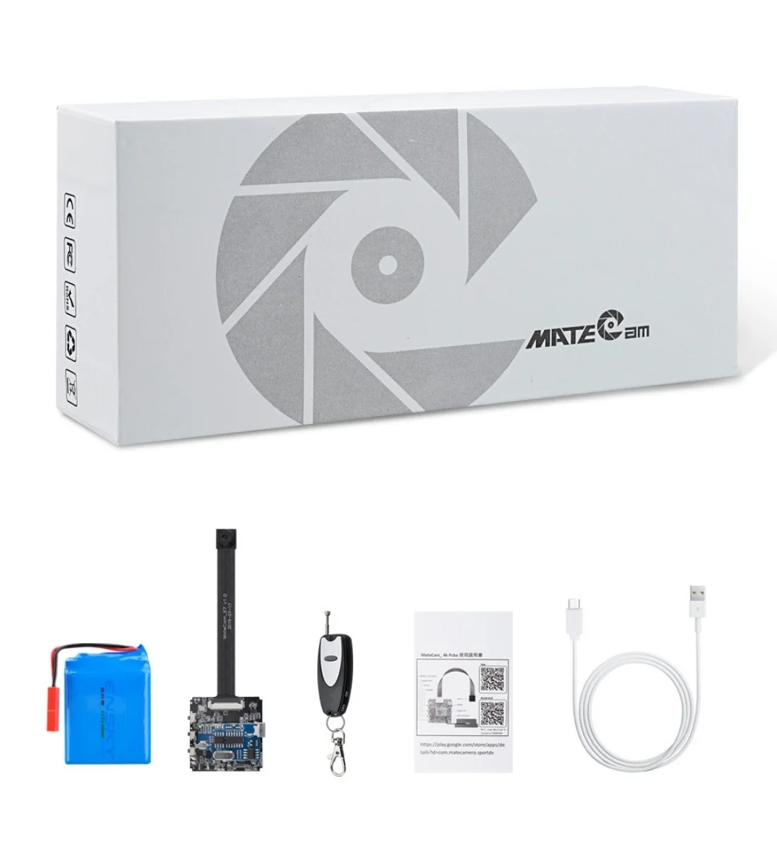 4K mini kamera prikazana s priključenom vanjskom baterijom