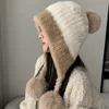 Fluffy Plush Women Beanie Cap Winter Warm Big Pompom Knitted Ear Protection Hat Windproof Snow Ski Female Earmuffs Caps 6