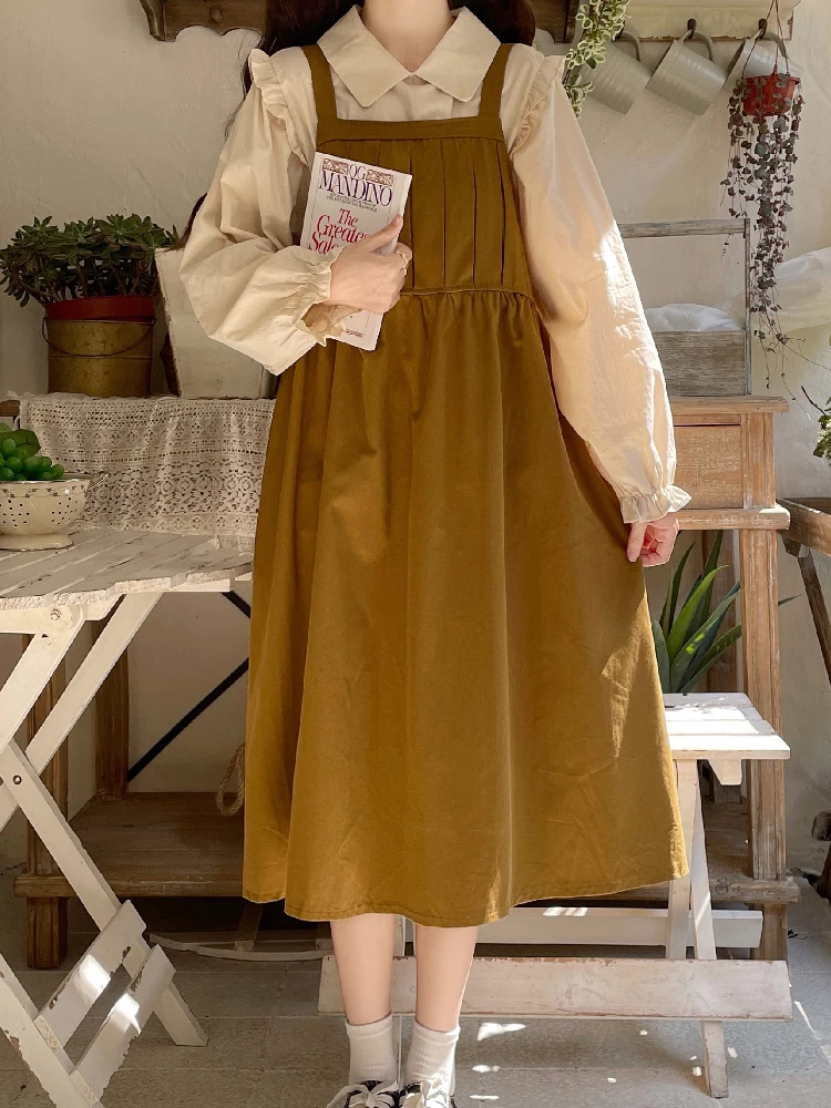 

Japanese Fashion JSK Spaghetti Strap Loose Princess Women'S Dress Summer Sweet Kawaii Sleeveless Ruffles Mid-Calf Ladies Dresses