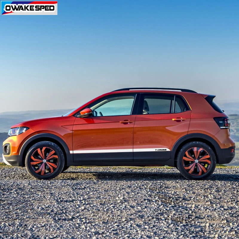 Autocollant De Jupe Latérale De Porte De Voiture, 2 Pièces, Pour Volkswagen-VW T-cross R Line, Décor De Carrosserie Automobile, Décalcomanies En Vinyle, Rayures De Sport, Accessoires De Course