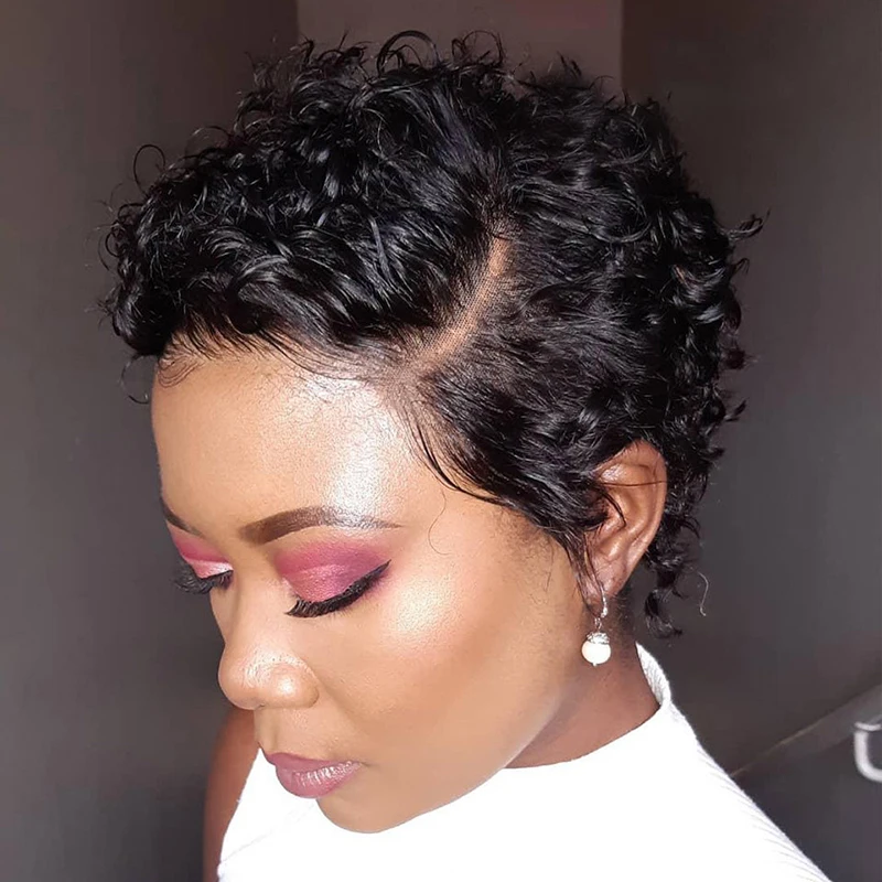 Human Hair Lace Frontal Short Bob Wig Pixie Cut Wig Curly Human Hair Wigs For Women 13*4*1 Lace Front Transparent Deep Wave Lace
