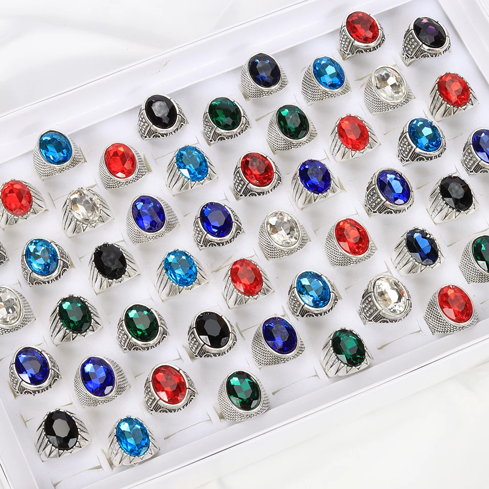 Fashion Vintage Imitation Gemstone Glass Rings 20Pcs/Lot For Men Women minimalist ring stainless steel rings