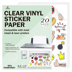 Printable Clear Vinyl Sticker Paper, 20 Sheets, 8.5x11 Inch, Non - Waterproof Decal Paper (20pcs 8.5x11In Clear)