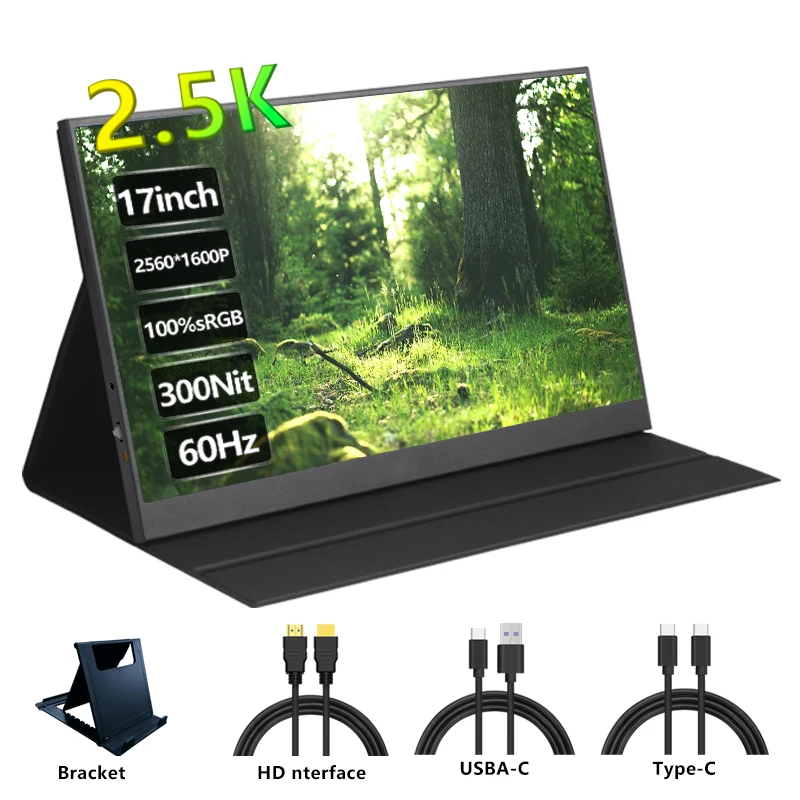 초박형 휴대용 노트북 게이밍 모니터, HDR, 1500:1 FreeSync, PC, PS4, PS5, 맥, 17 인치, 2.5K, 2560 × 1600P, 60Hz IPS 스크린 