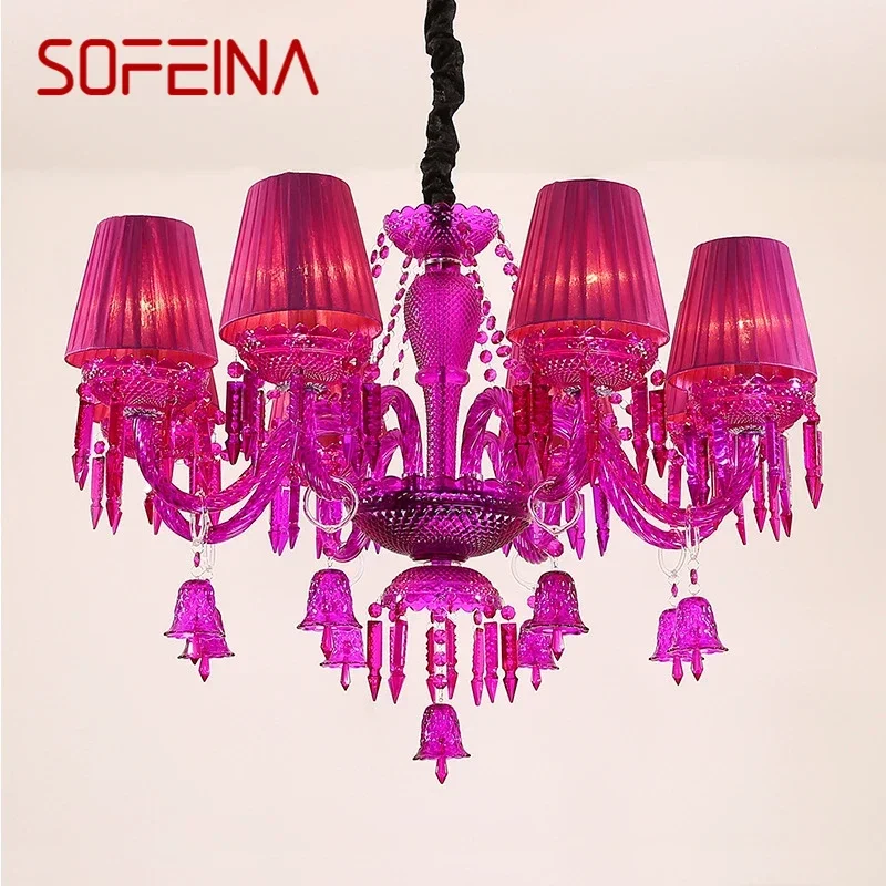 

SOFEINA European Style Crystal Pendent lights Purple Candle Lamp Luxury Living Dining Room Bedroom Clothing Store Chandelier