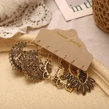  Boho Ethnic Silver Color Drop Earrings Set for Women Vintage Wood Tassel Dangle Earring 2020 New Fashion Earrings Jewelry Gift 