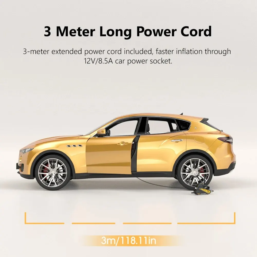Corded Portable 12V 150PSI Electric Car Air Pump Tire Inflator Motorcycle Bike Ball LED Light Air Compressor